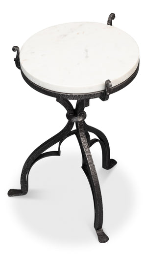 Sarreid Marylin Side Table - Elegant Old Iron Frame With Luxurious White Marble Top For Timeless Decor White  53807