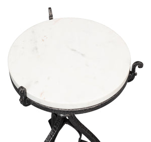Sarreid Marylin Side Table - Elegant Old Iron Frame With Luxurious White Marble Top For Timeless Decor White  53807