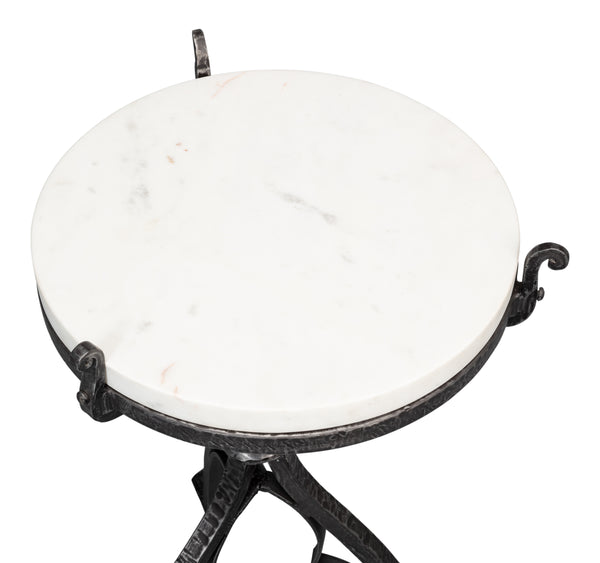 Sarreid Marylin Side Table - Elegant Old Iron Frame With Luxurious White Marble Top For Timeless Decor White  53807