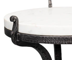 Sarreid Marylin Side Table - Elegant Old Iron Frame With Luxurious White Marble Top For Timeless Decor White  53807