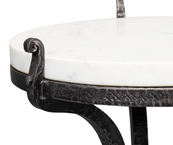 Sarreid Marylin Side Table - Elegant Old Iron Frame With Luxurious White Marble Top For Timeless Decor White  53807