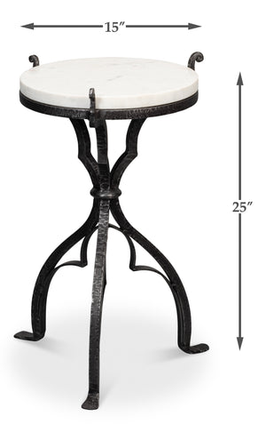 Sarreid Marylin Side Table - Elegant Old Iron Frame With Luxurious White Marble Top For Timeless Decor White  53807