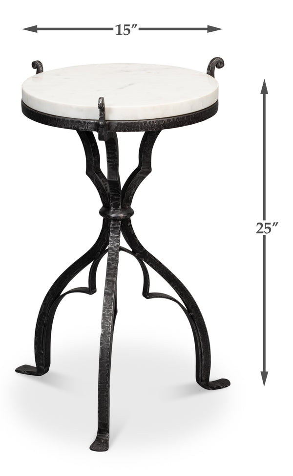 Sarreid Marylin Side Table - Elegant Old Iron Frame With Luxurious White Marble Top For Timeless Decor White  53807