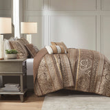 Madison Park Bellagio Traditional 6 Piece Jacquard Quilt Set with Throw Pillows MP13-368 Brown/Gold