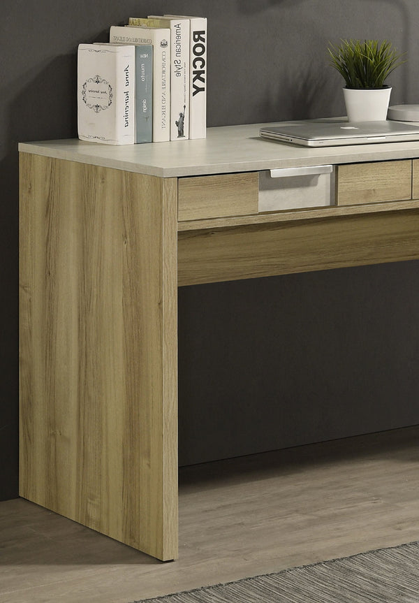 English Elm 1pc Modern Rustic Desk with Dual Drawers, Spacious 47.9"W Workstation, Textured Finish & Metal Handles Driftwood 25.7 L x 51.1 W x 10.8 H B011P378478