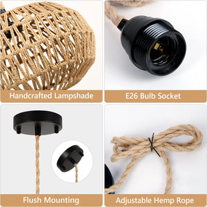 English Elm Farmhouse Led Rattan Pendant Light - Hand-Woven Boho Chandelier For Cozy Dining & Living Spaces W2738P185432