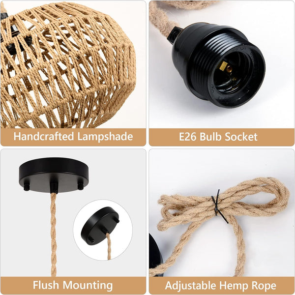 English Elm Farmhouse Led Rattan Pendant Light - Hand-Woven Boho Chandelier For Cozy Dining & Living Spaces W2738P185432