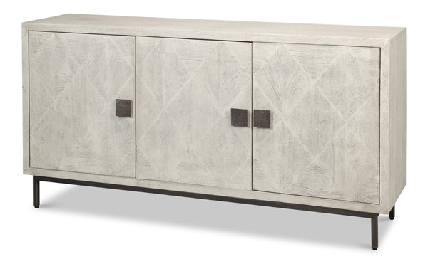 Sarreid Bricka Elegant 3 Door Sideboard In Grey/White - Durable Mango Wood For Stylish Storage Solutions Grey  53816