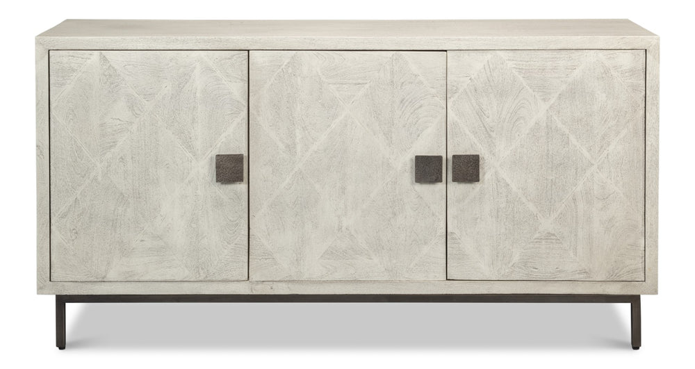 Sarreid Bricka Elegant 3 Door Sideboard In Grey/White - Durable Mango Wood For Stylish Storage Solutions Grey  53816