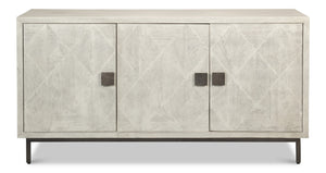 Sarreid Bricka Elegant 3 Door Sideboard In Grey/White - Durable Mango Wood For Stylish Storage Solutions Grey  53816