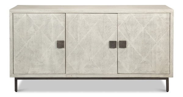 Sarreid Bricka Elegant 3 Door Sideboard In Grey/White - Durable Mango Wood For Stylish Storage Solutions Grey  53816