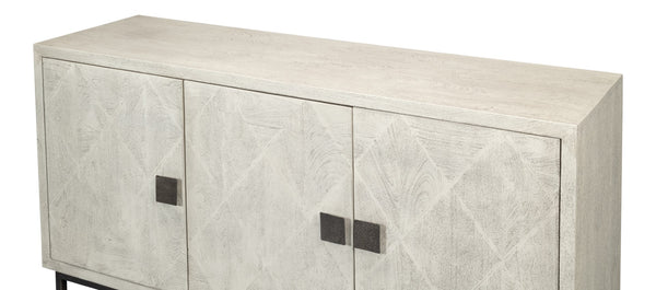 Sarreid Bricka Elegant 3 Door Sideboard In Grey/White - Durable Mango Wood For Stylish Storage Solutions Grey  53816