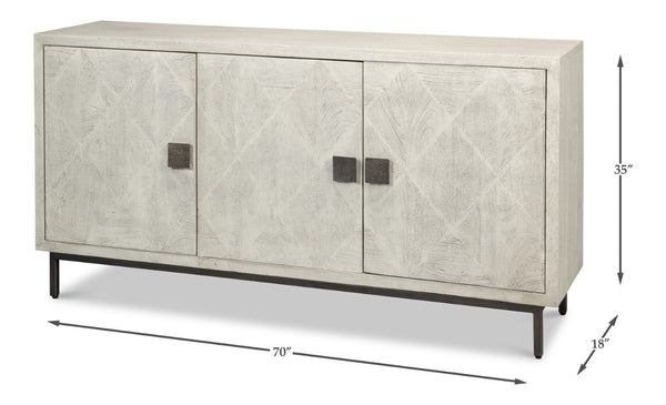Sarreid Bricka Elegant 3 Door Sideboard In Grey/White - Durable Mango Wood For Stylish Storage Solutions Grey  53816