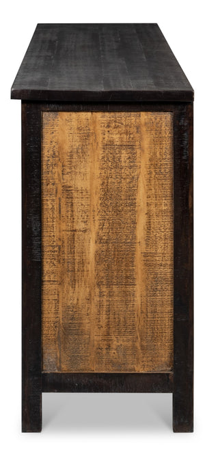 Sarreid Centrum 4 Door Sideboard - Stylish Mango Wood Storage With Removable Shelves & Unique Distressed Finish Brown  53818