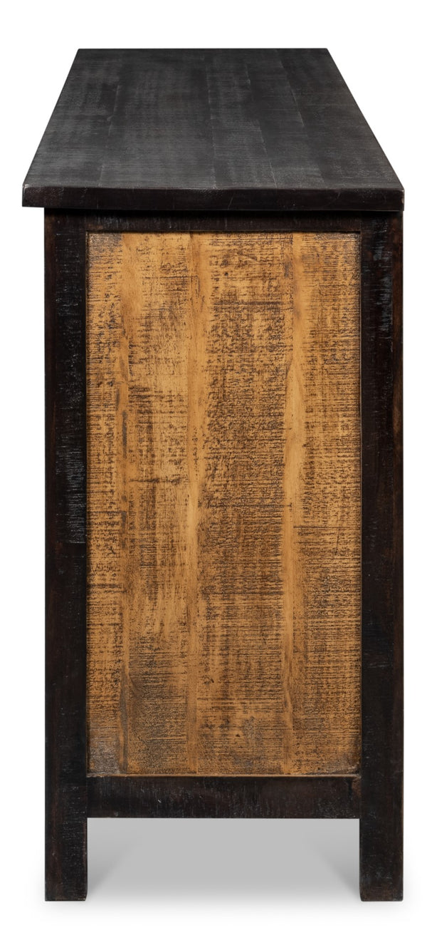 Sarreid Centrum 4 Door Sideboard - Stylish Mango Wood Storage With Removable Shelves & Unique Distressed Finish Brown  53818