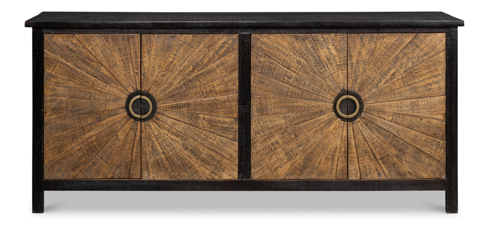 Sarreid Centrum 4 Door Sideboard - Stylish Mango Wood Storage With Removable Shelves & Unique Distressed Finish Brown  53818