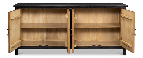 Sarreid Centrum 4 Door Sideboard - Stylish Mango Wood Storage With Removable Shelves & Unique Distressed Finish Brown  53818