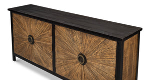 Sarreid Centrum 4 Door Sideboard - Stylish Mango Wood Storage With Removable Shelves & Unique Distressed Finish Brown  53818