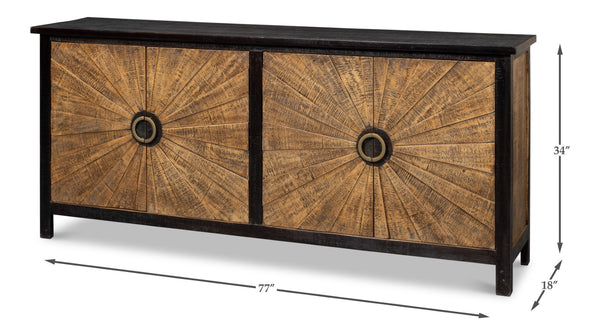 Sarreid Centrum 4 Door Sideboard - Stylish Mango Wood Storage With Removable Shelves & Unique Distressed Finish Brown  53818