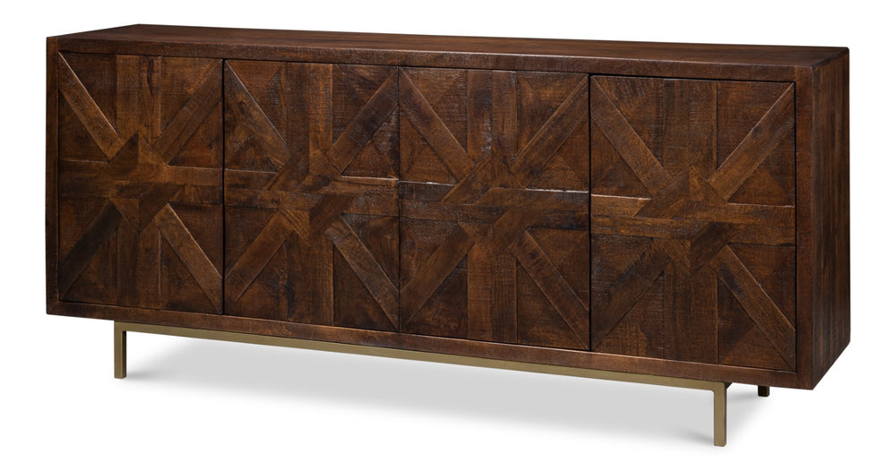 Sarreid Griglia Four Door Sideboard - Stylish Mango Wood Storage With Removable Shelf For Modern Homes Brown  53819