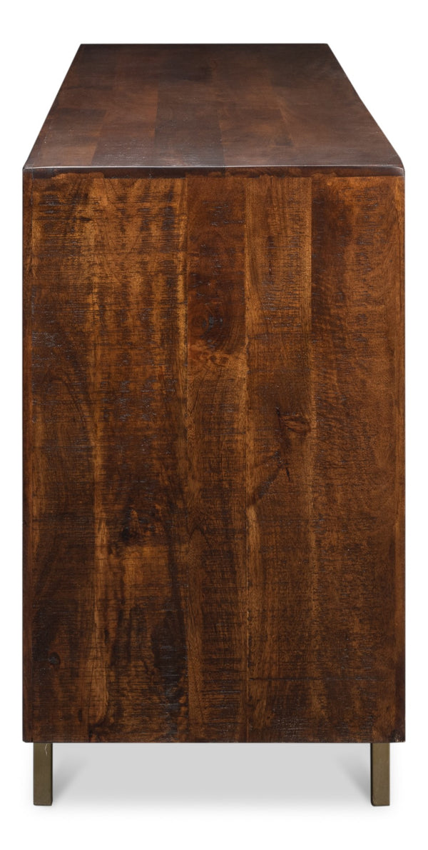 Sarreid Griglia Four Door Sideboard - Stylish Mango Wood Storage With Removable Shelf For Modern Homes Brown  53819