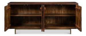 Sarreid Griglia Four Door Sideboard - Stylish Mango Wood Storage With Removable Shelf For Modern Homes Brown  53819