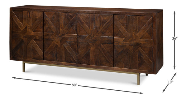 Sarreid Griglia Four Door Sideboard - Stylish Mango Wood Storage With Removable Shelf For Modern Homes Brown  53819