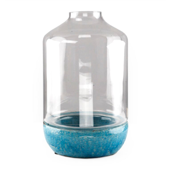Zentique Crackled Blue Pottery Ceramic Accent Vase 8.5x14" Glossy Artisan Glaze, Coastal to Modern Decor Focal Piece 5381M