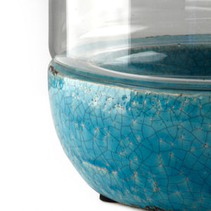 Zentique Crackled Blue Pottery Ceramic Accent Vase 8.5x14" Glossy Artisan Glaze, Coastal to Modern Decor Focal Piece 5381M
