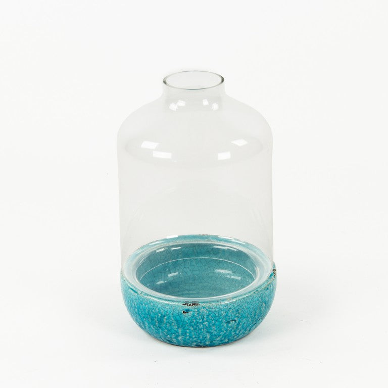 Zentique Crackled Blue Pottery artisanal ceramic vase 10.5x17in deep blue glaze vintage crackle finish decor 5381L