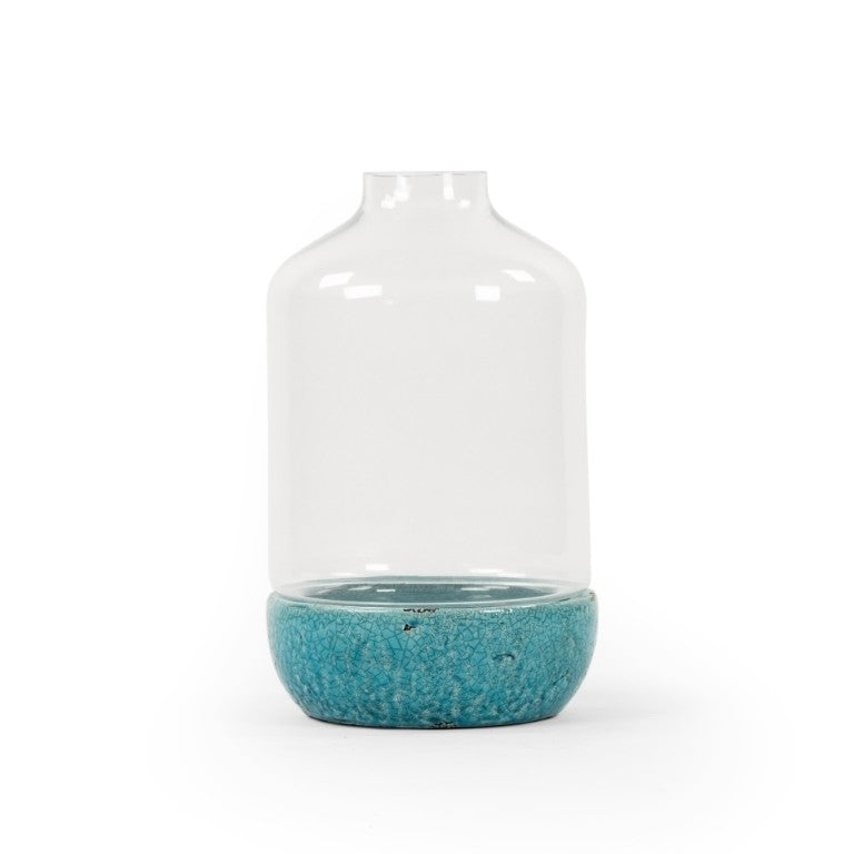 Zentique Crackled Blue Pottery artisanal ceramic vase 10.5x17in deep blue glaze vintage crackle finish decor 5381L