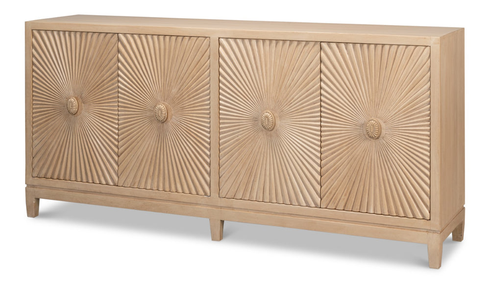 Sarreid Rayon Four Door Sideboard - Stylish Mango Wood With Biscuit Finish & 2 Removable Shelves For Storage Tan  53820