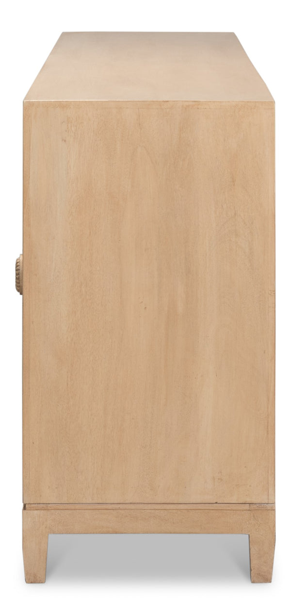 Sarreid Rayon Four Door Sideboard - Stylish Mango Wood With Biscuit Finish & 2 Removable Shelves For Storage Tan  53820