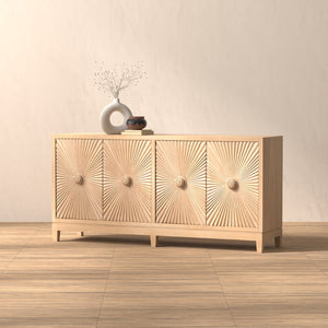 Sarreid Rayon Four Door Sideboard - Stylish Mango Wood With Biscuit Finish & 2 Removable Shelves For Storage Tan  53820