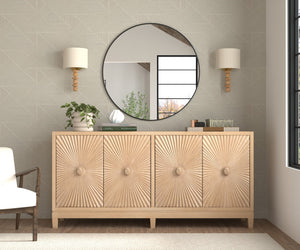 Sarreid Rayon Four Door Sideboard - Stylish Mango Wood With Biscuit Finish & 2 Removable Shelves For Storage Tan  53820