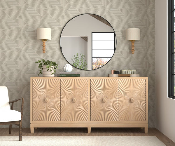Sarreid Rayon Four Door Sideboard - Stylish Mango Wood With Biscuit Finish & 2 Removable Shelves For Storage Tan  53820