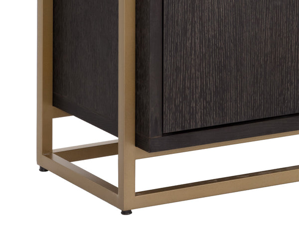 Sunpan Baldessara Bookcase - Rustic Bronze Steel Frame with Grey Oak Veneer Shelves, Anti-Tipping Kit Included