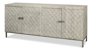 Sarreid Cubist Four Door Sideboard - Stylish Mango Wood Design With 2 Removable Shelves For Modern Spaces Grey  53823