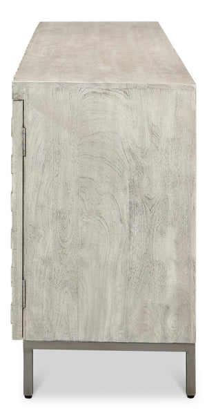 Sarreid Cubist Four Door Sideboard - Stylish Mango Wood Design With 2 Removable Shelves For Modern Spaces Grey  53823