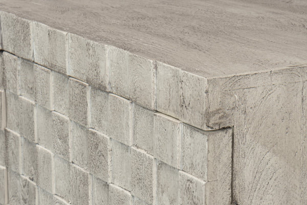 Sarreid Cubist Four Door Sideboard - Stylish Mango Wood Design With 2 Removable Shelves For Modern Spaces Grey  53823