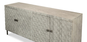Sarreid Cubist Four Door Sideboard - Stylish Mango Wood Design With 2 Removable Shelves For Modern Spaces Grey  53823