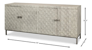 Sarreid Cubist Four Door Sideboard - Stylish Mango Wood Design With 2 Removable Shelves For Modern Spaces Grey  53823