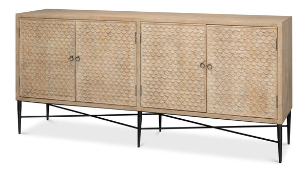 Sarreid Archie Four Door Sideboard - Elegant Mango Wood With 2 Removable Shelves For Stylish Storage Solutions Tan  53824
