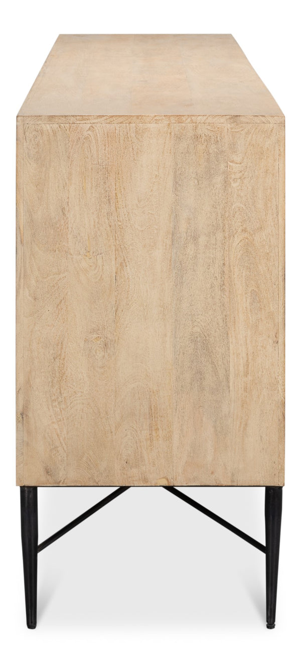 Sarreid Archie Four Door Sideboard - Elegant Mango Wood With 2 Removable Shelves For Stylish Storage Solutions Tan  53824