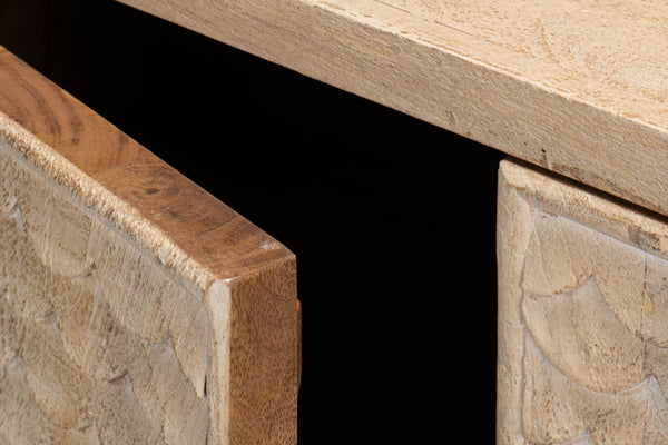 Sarreid Archie Four Door Sideboard - Elegant Mango Wood With 2 Removable Shelves For Stylish Storage Solutions Tan  53824