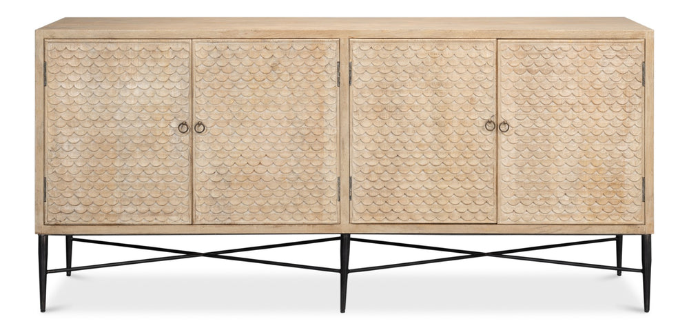 Sarreid Archie Four Door Sideboard - Elegant Mango Wood With 2 Removable Shelves For Stylish Storage Solutions Tan  53824