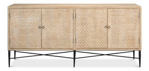 Sarreid Archie Four Door Sideboard - Elegant Mango Wood With 2 Removable Shelves For Stylish Storage Solutions Tan  53824