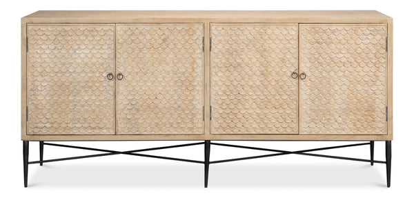 Sarreid Archie Four Door Sideboard - Elegant Mango Wood With 2 Removable Shelves For Stylish Storage Solutions Tan  53824