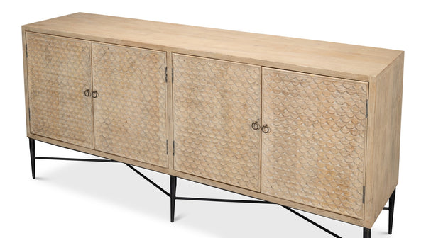 Sarreid Archie Four Door Sideboard - Elegant Mango Wood With 2 Removable Shelves For Stylish Storage Solutions Tan  53824