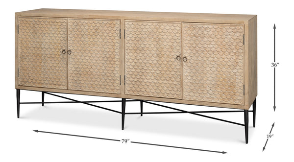 Sarreid Archie Four Door Sideboard - Elegant Mango Wood With 2 Removable Shelves For Stylish Storage Solutions Tan  53824